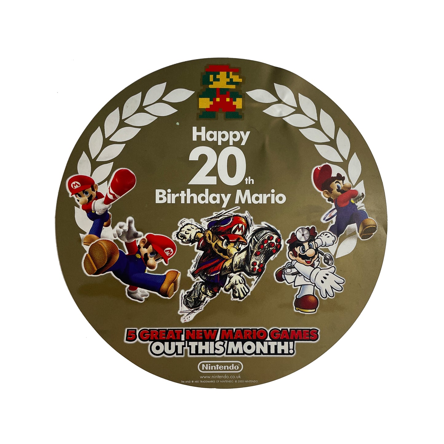Official Mario 20th Birthday Promotional Window Sticker